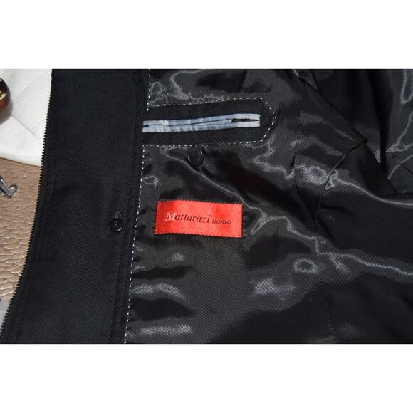 Mattarazi Uomo Wool & Leather Detail Black Zipper Single Breasted Jacket Size 54 - Picture 10 of 12